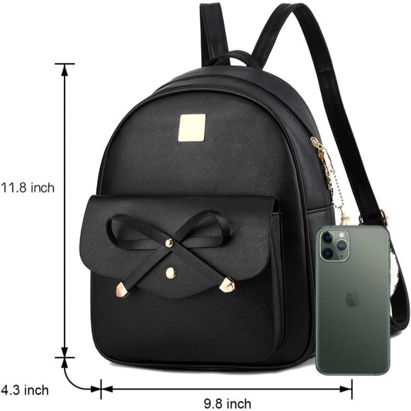 Chic Black Bowknot Backpack for Girls - Durable PU Leather, Perfect for Travel - Picture 3 of 6